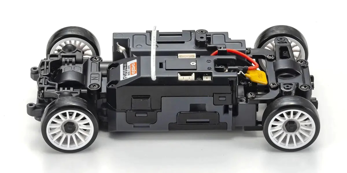 Kyosho manufacturer chassis photograph for the 32652ID page showing the MA-020 AWD layout without the Skyline body